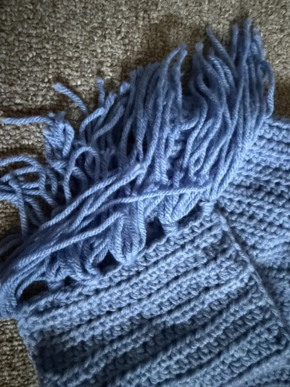 Handmade Kitted Wool Scarf Blue